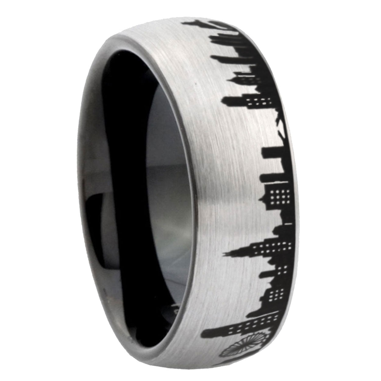 6mm Chicago City Two-Tone Classic Dome Gray Black Tungsten Promise Ring
