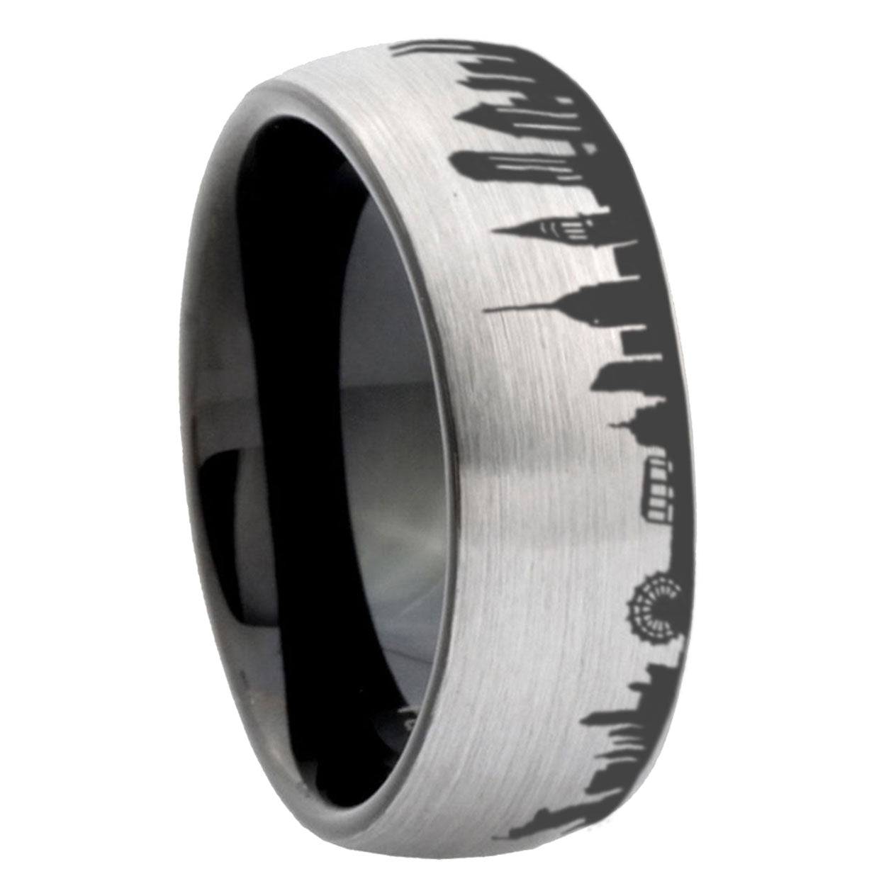 6mm NY New York City Two-Tone Classic Dome Gray Black Tungsten Promise Ring