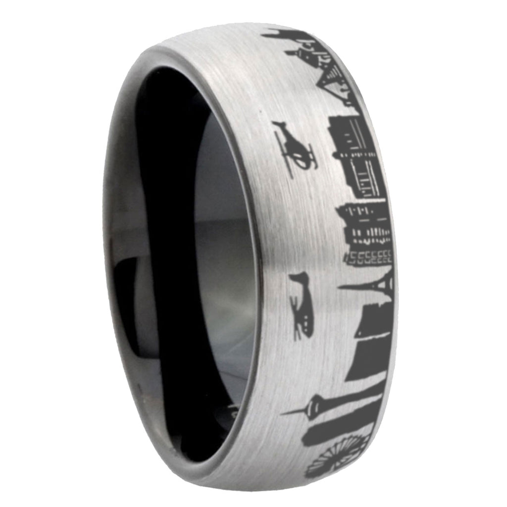 6mm LA Las Vegas City Two-Tone Classic Dome Gray Black Tungsten Promise Ring