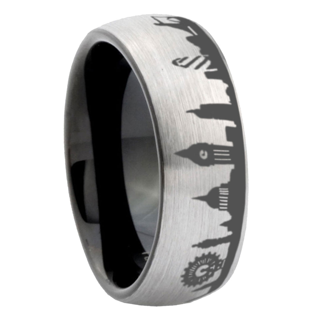 8mm UK London City Two-Tone Classic Dome Gray Black Tungsten Promise Ring