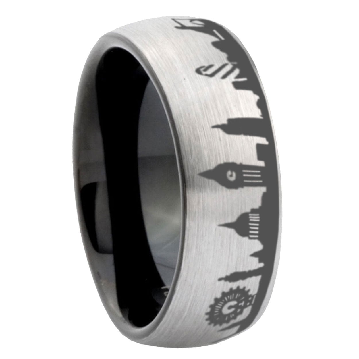 8mm UK London City Two-Tone Classic Dome Gray Black Tungsten Promise Ring