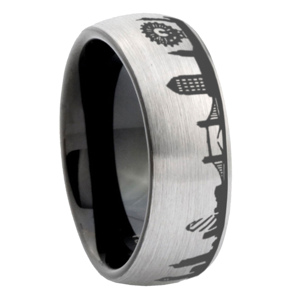 6mm UK London City Two-Tone Classic Dome Gray Black Tungsten Promise Ring