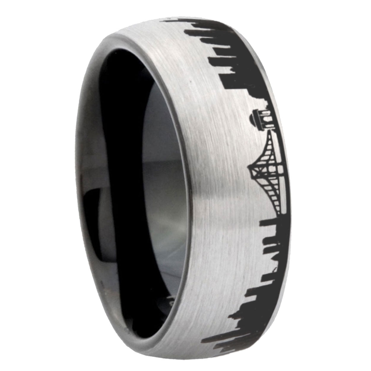 8mm CA San Francisco City Two-Tone Classic Dome Gray Black Tungsten Promise Ring