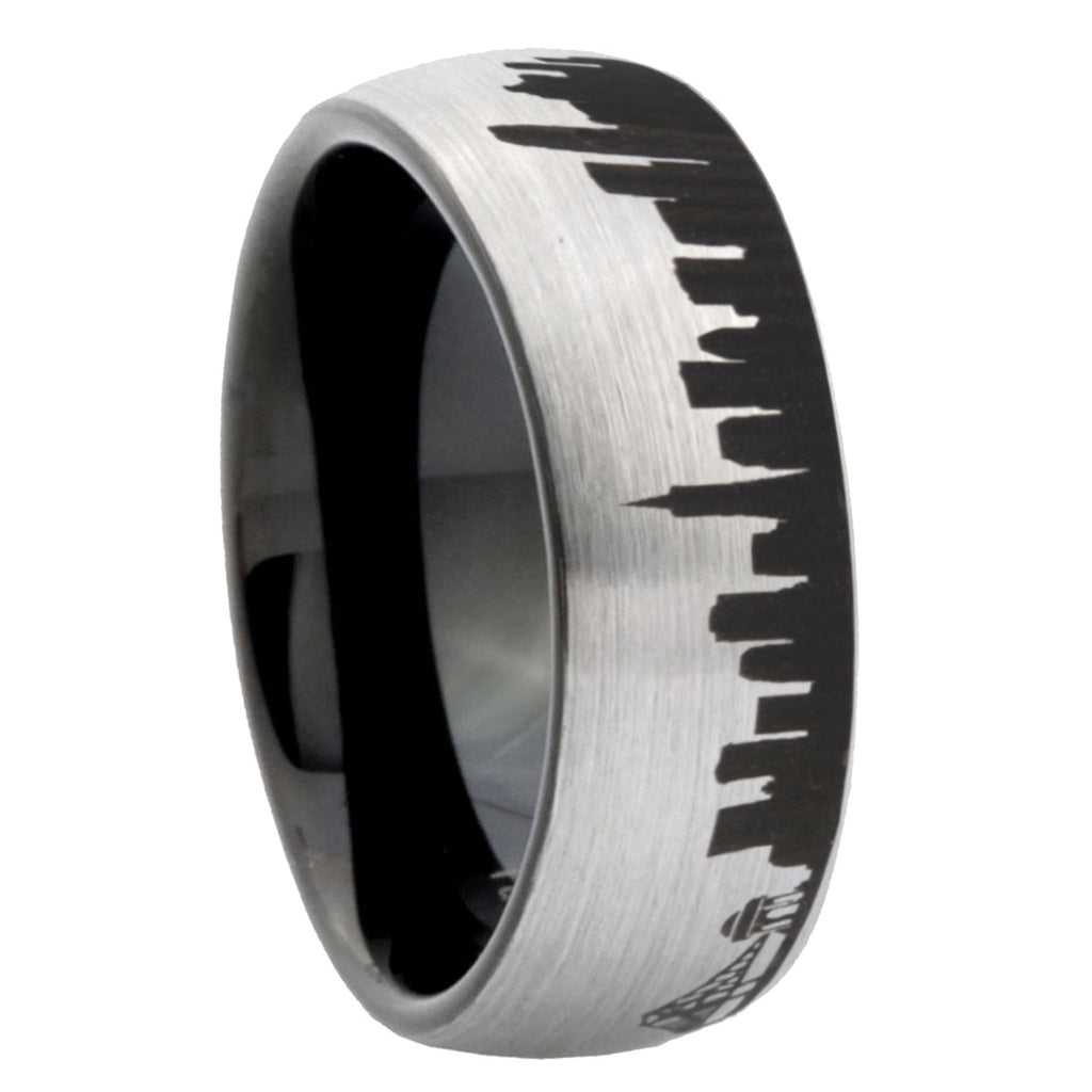 6mm CA San Francisco City Two-Tone Classic Dome Gray Black Tungsten Promise Ring