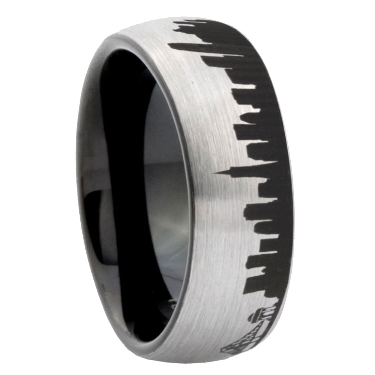 6mm CA San Francisco City Two-Tone Classic Dome Gray Black Tungsten Promise Ring