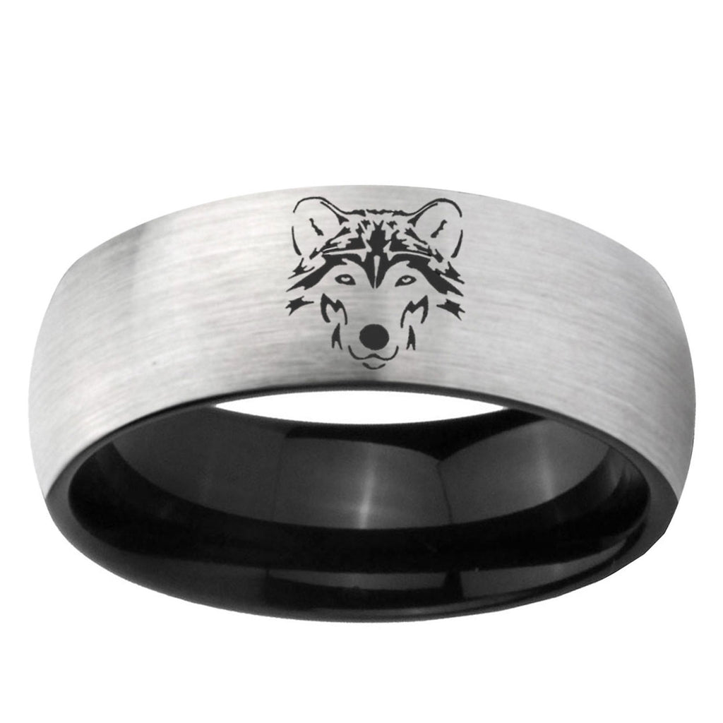 10mm Wolf Dome Tungsten Carbide Silver Black Engagement Ring