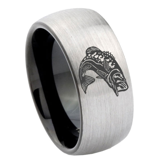 10mm-Fishing-Dome-Tungsten-Carbide-Silver-Black-Engagement-Ring