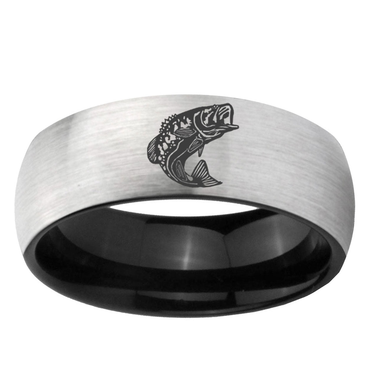 10mm Fishing Dome Tungsten Carbide Silver Black Engagement Ring