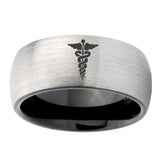 10mm-Medical-Symbol-Dome-Tungsten-Carbide-Silver-Black-Engagement-Ring