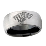 8mm-Game-Of-Thrones-House-Stark-Direwolf-Dome-Tungsten-Carbide-Silver-Black-Wedding-Band-Mens