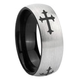8mm Christian Cross Religious Dome Gray And Black Tungsten Promised Ring