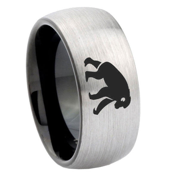8mm-Chimpanzee-Dome-Tungsten-Carbide-Silver-Black-Wedding-Band-Mens