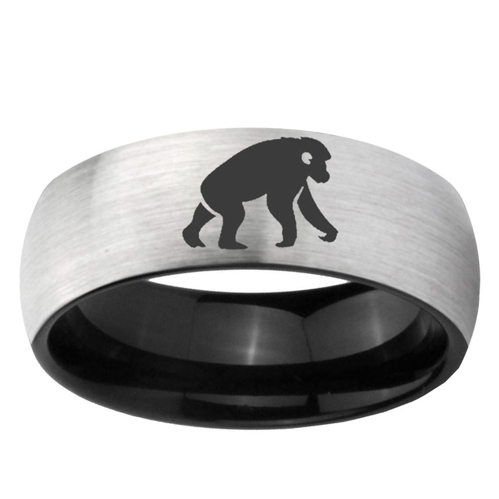 6mm Chimpanzee Two-Tone Classic Dome Gray Black Tungsten Promise Ring