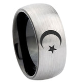 10mm-Crescent-Moon-Stars-Dome-Tungsten-Carbide-Silver-Black-Engagement-Ring
