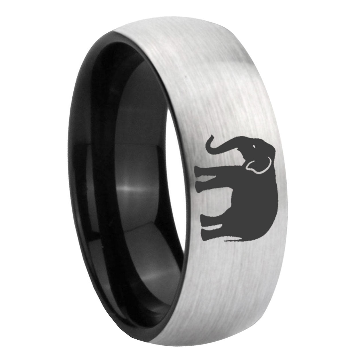 8mm Elephant Two-Tone Classic Dome Gray Black Tungsten Promise Ring