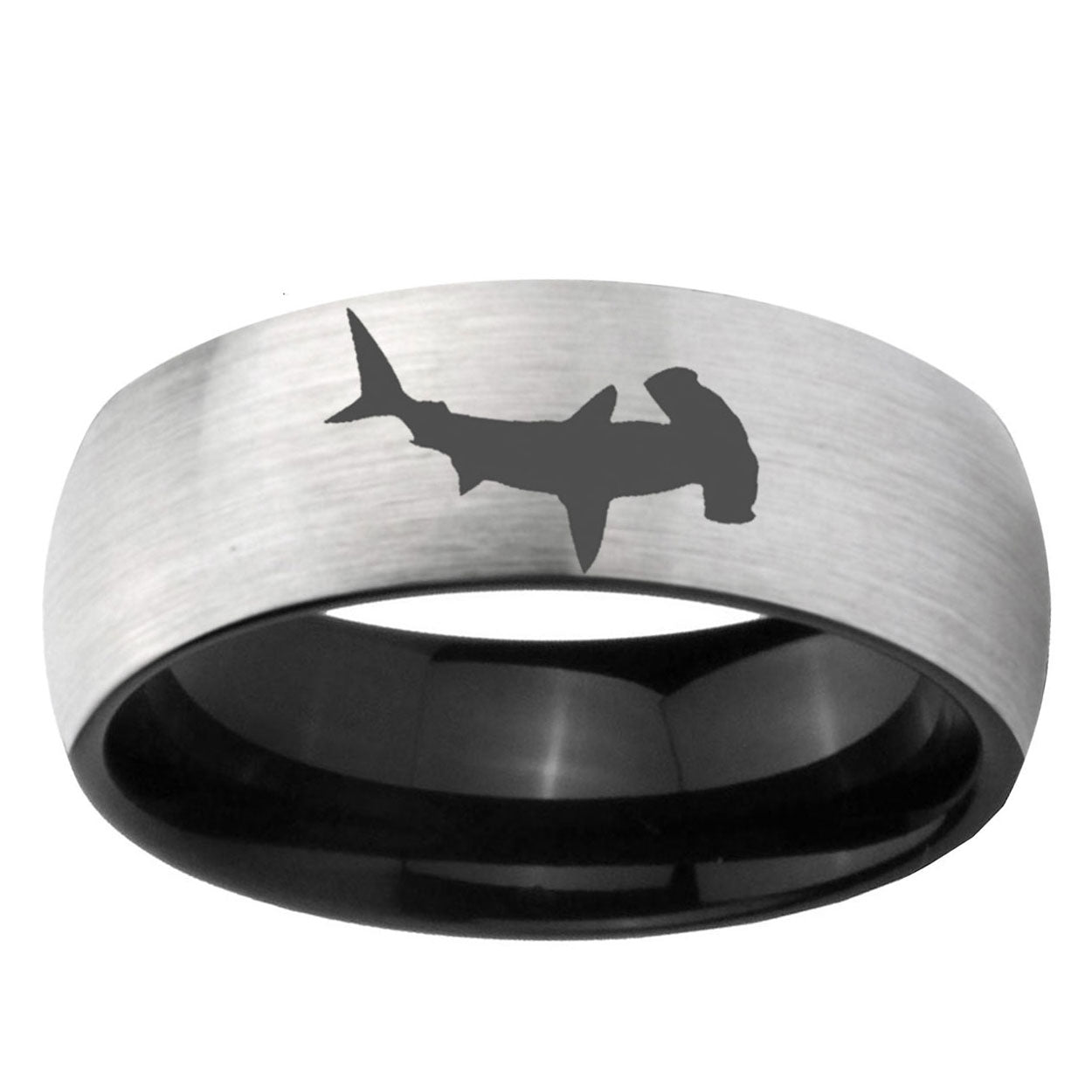 6mm Hammerhead Shark Two-Tone Classic Dome Gray Black Tungsten Promise Ring