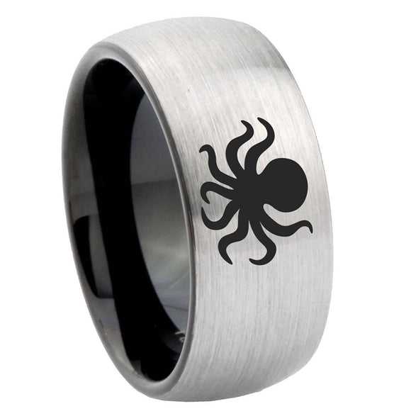 8mm-Octopus-Dome-Tungsten-Carbide-Silver-Black-Wedding-Band-Mens