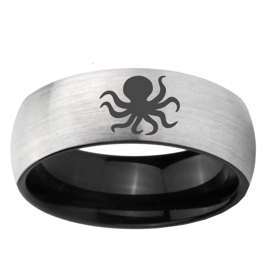 10mm Octopus Dome Tungsten Carbide Silver Black Engagement Ring