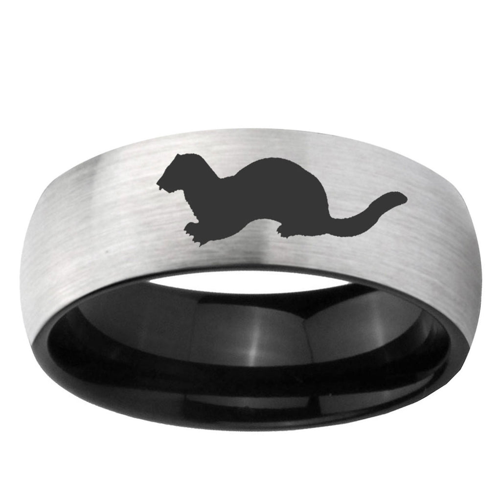 10mm Otter Dome Tungsten Carbide Silver Black Engagement Ring
