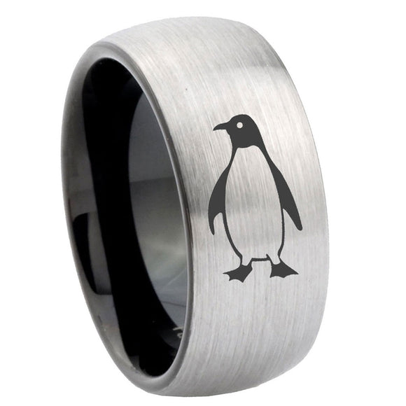 10mm-Penguin-Dome-Tungsten-Carbide-Silver-Black-Engagement-Ring