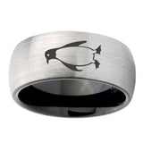 8mm-Penguin-Dome-Tungsten-Carbide-Silver-Black-Wedding-Band-Mens