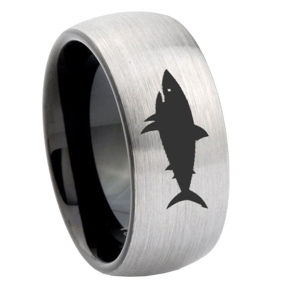 10mm-Shark-Dome-Tungsten-Carbide-Silver-Black-Engagement-Ring