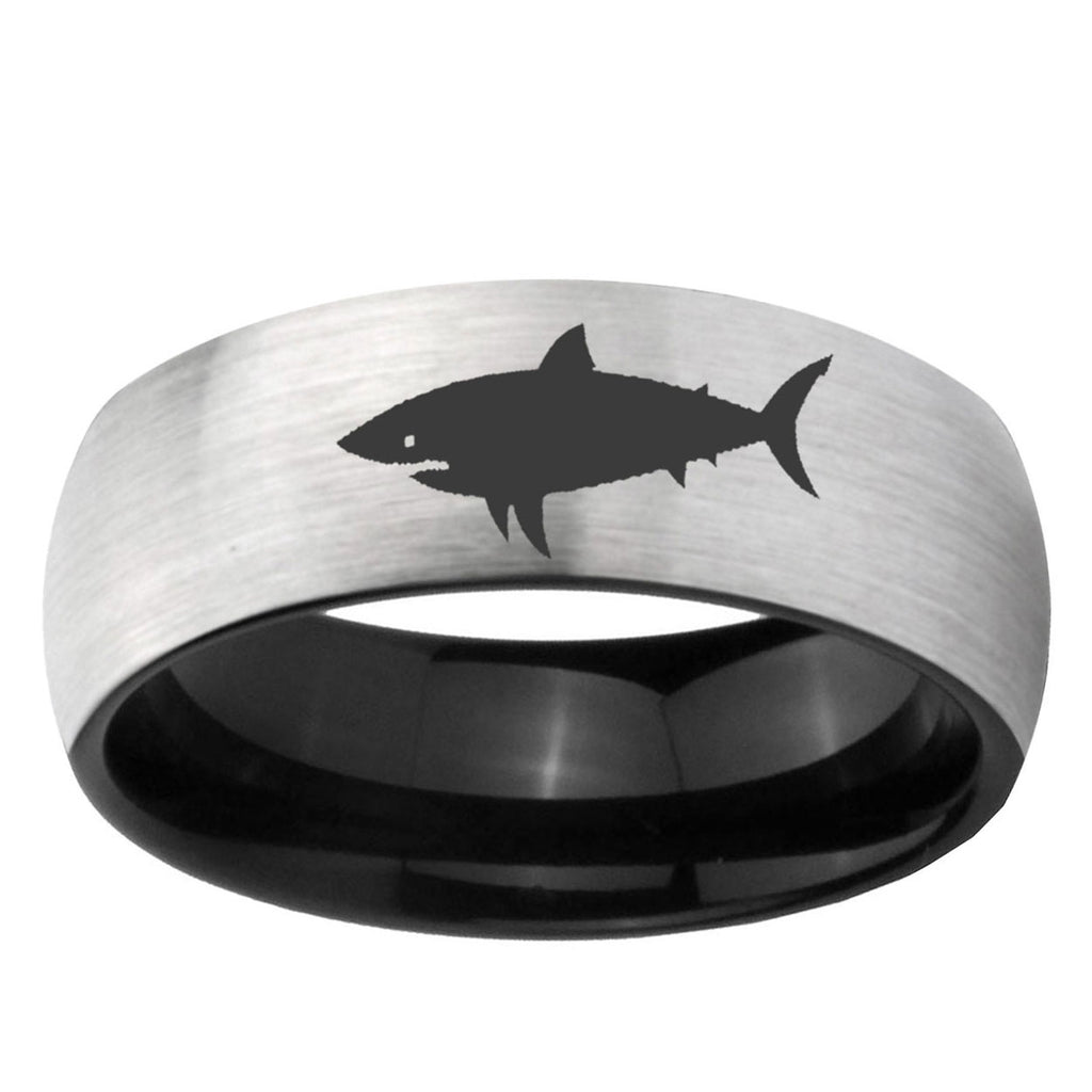 10mm Shark Dome Tungsten Carbide Silver Black Engagement Ring