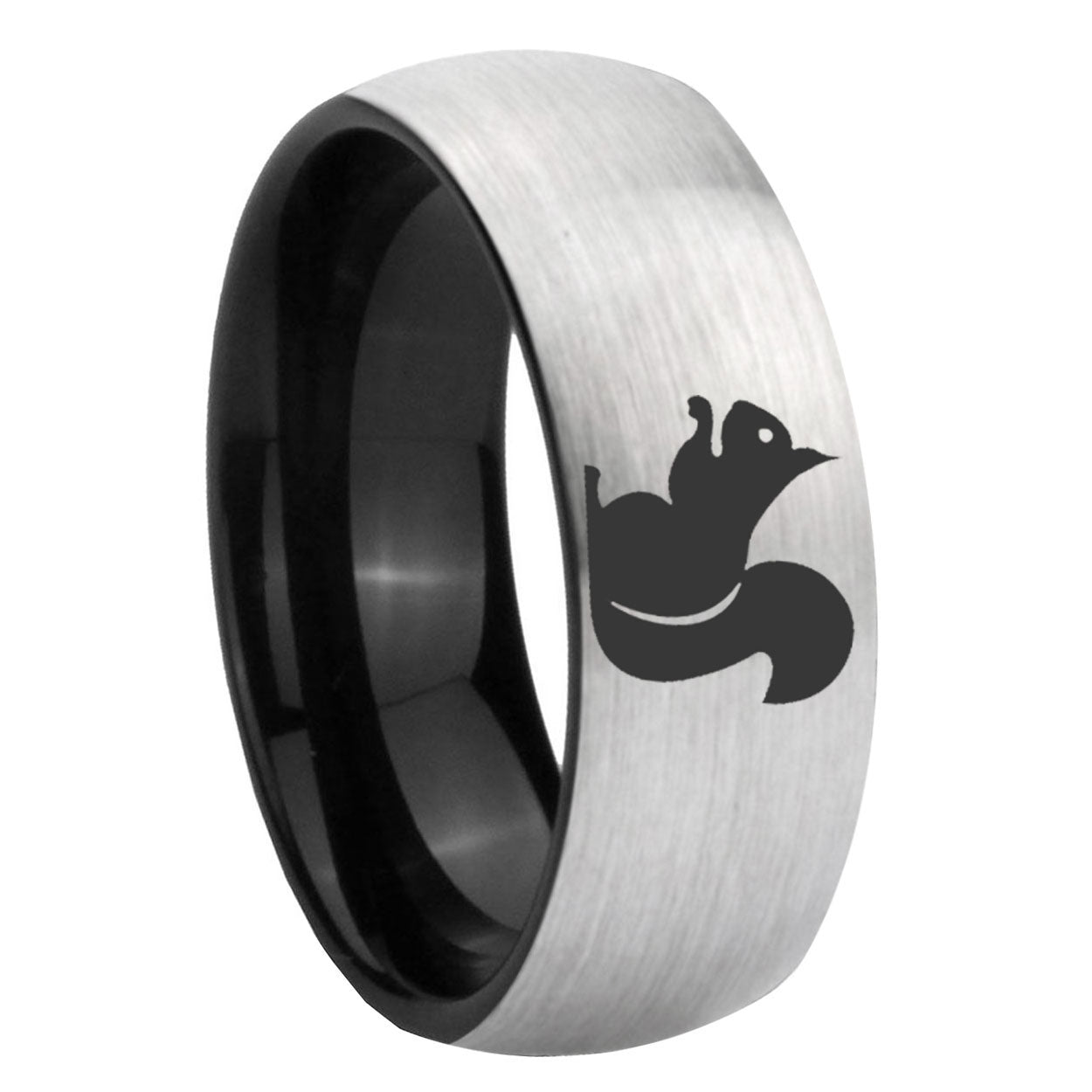 8mm Squirrel Two-Tone Classic Dome Gray Black Tungsten Promise Ring
