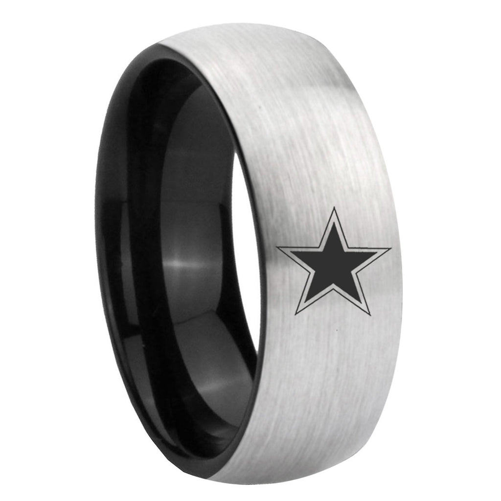 8mm Cowboys Star Two-Tone Classic Dome Gray Black Tungsten Promise Ring