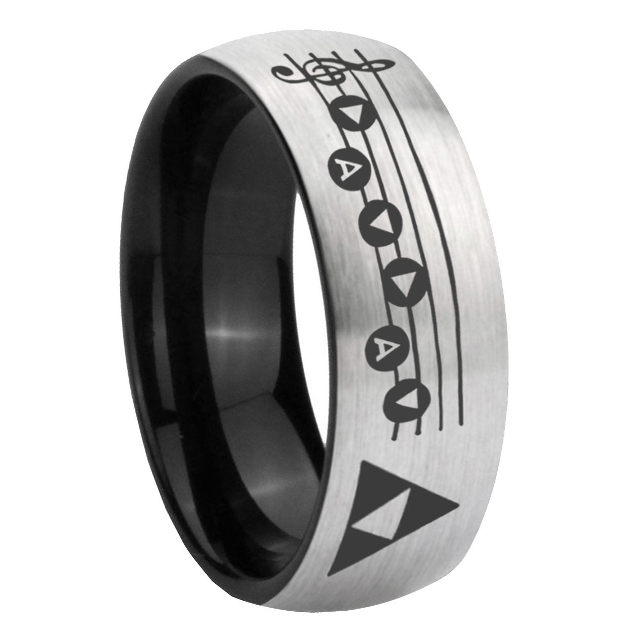 8mm Ocarina Songs Zelda Two-Tone Classic Dome Gray Black Tungsten Promise Ring