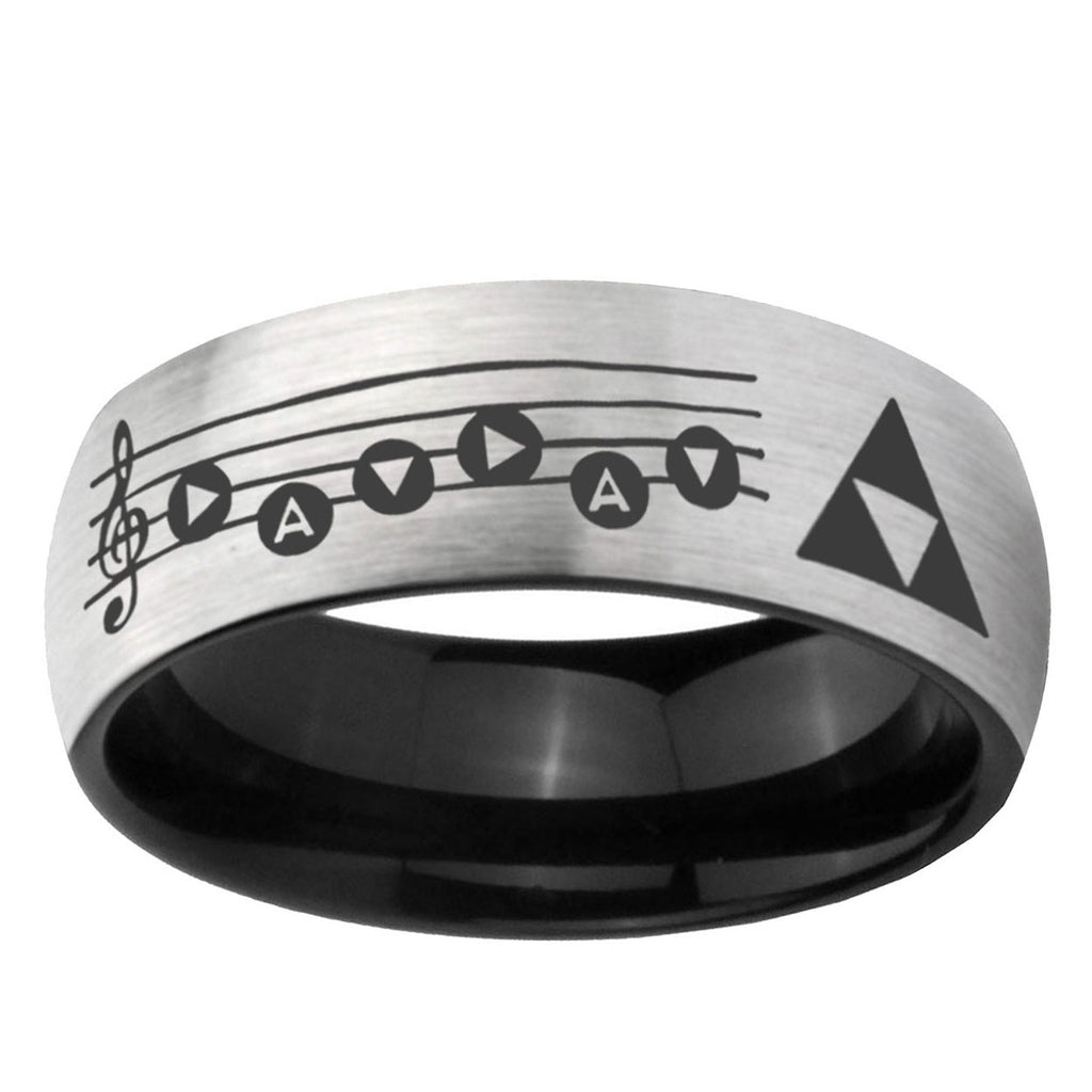 6mm Ocarina Songs Zelda Two-Tone Classic Dome Gray Black Tungsten Promise Ring