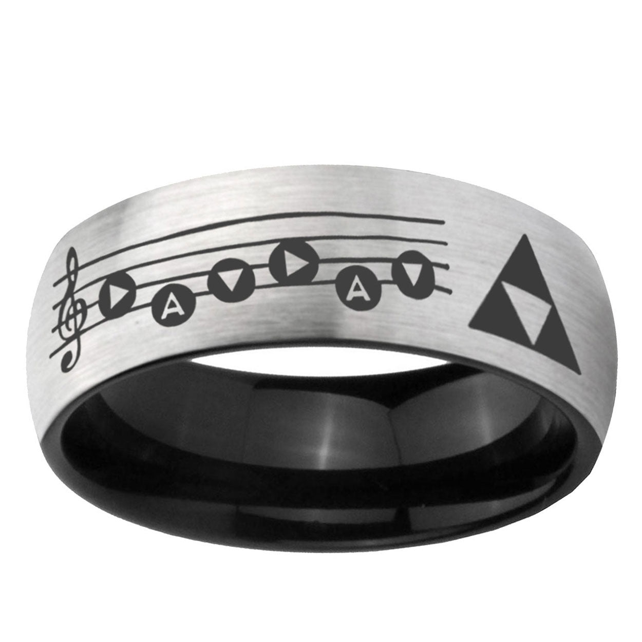 6mm Ocarina Songs Zelda Two-Tone Classic Dome Gray Black Tungsten Promise Ring
