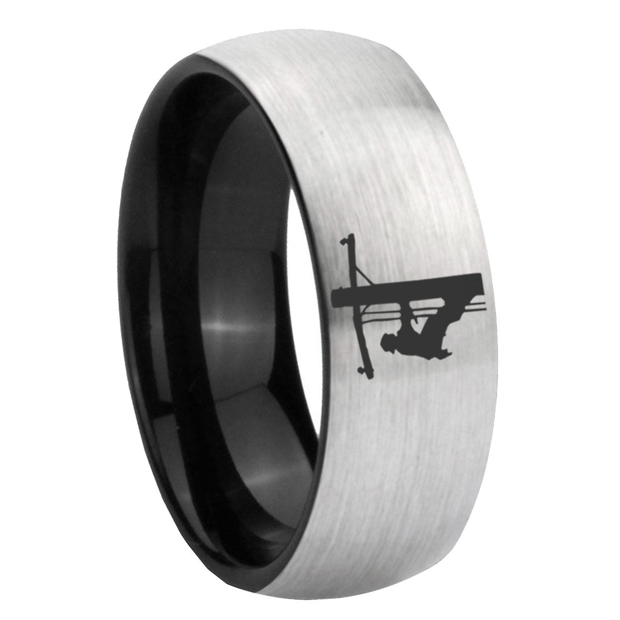 8mm Lineman Symbol Two-Tone Classic Dome Gray Black Tungsten Promise Ring