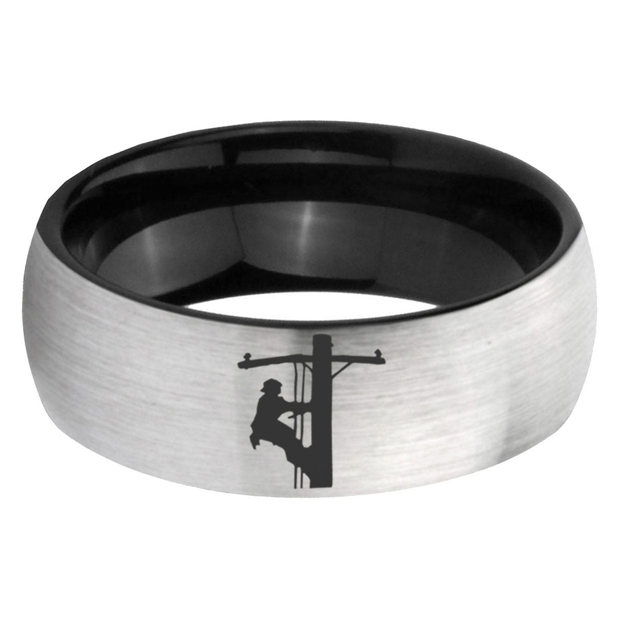 6mm Lineman Symbol Two-Tone Classic Dome Gray Black Tungsten Promise Ring
