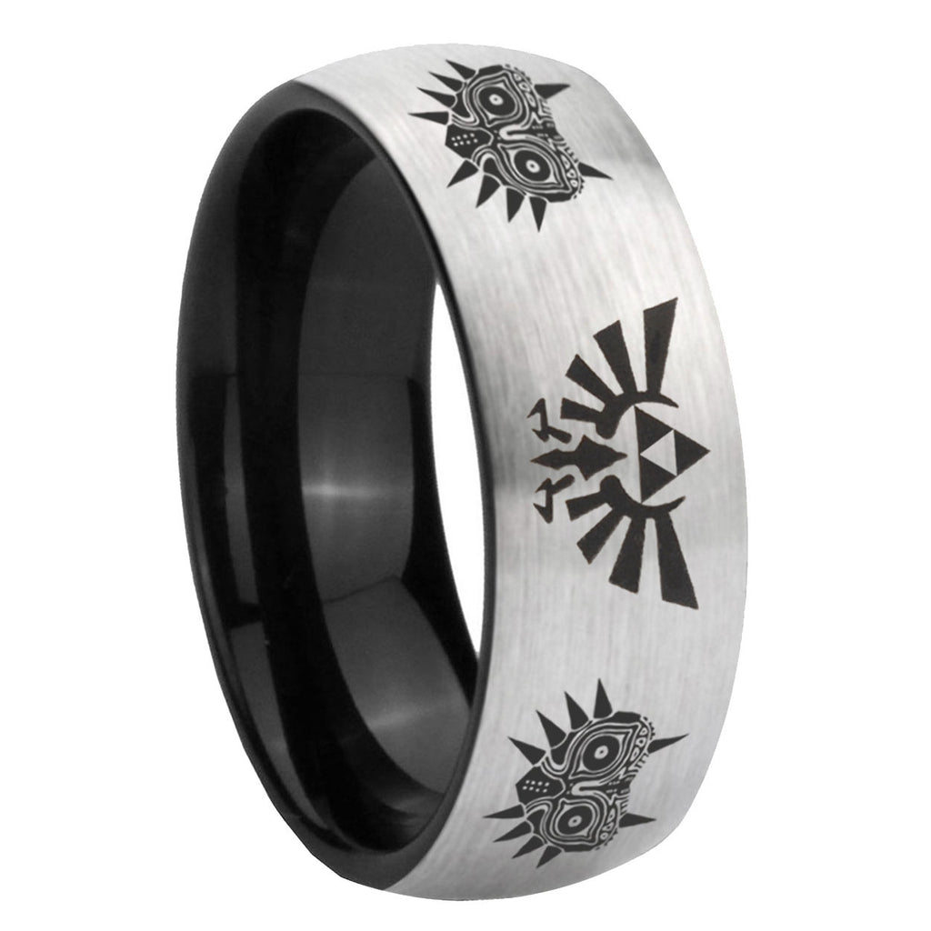 8mm Zelda Majora's Mask Two-Tone Classic Dome Gray Black Tungsten Promise Ring