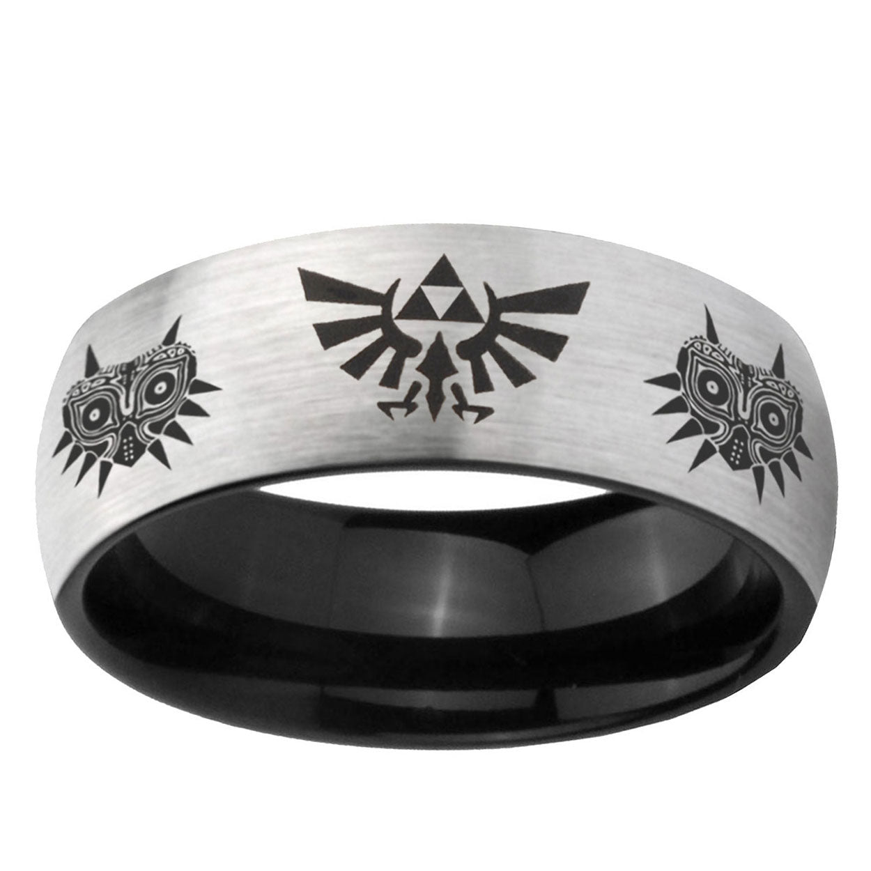 6mm Zelda Majora's Mask Two-Tone Classic Dome Gray Black Tungsten Promise Ring