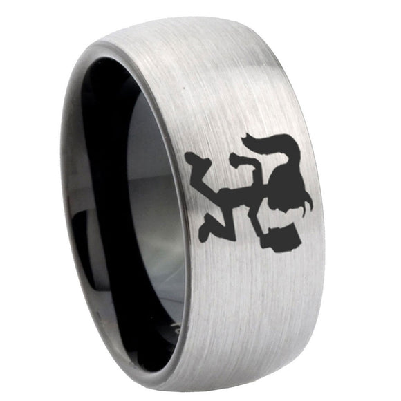 10mm-Hatchet-Woman-Dome-Tungsten-Carbide-Silver-Black-Engagement-Ring