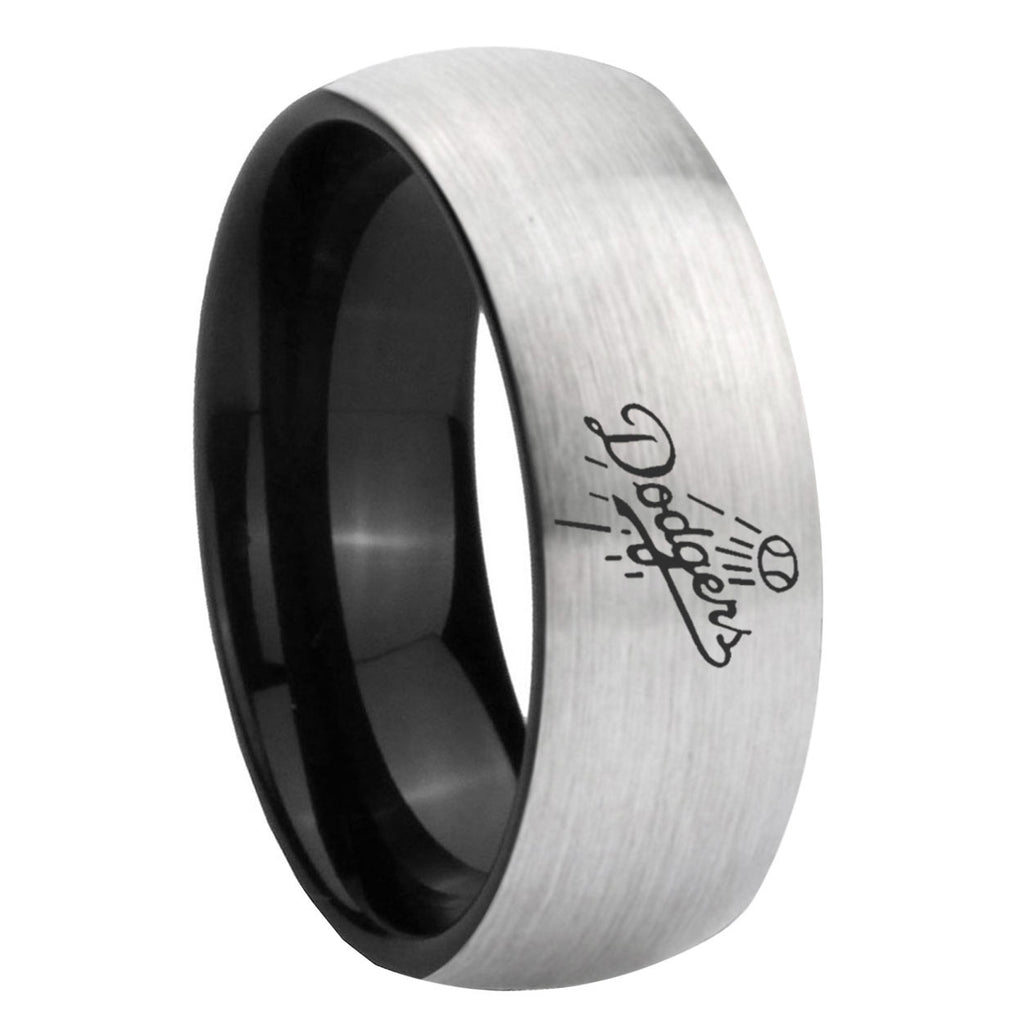 8mm LA Dogers MLB Baseball Two-Tone Classic Dome Gray Black Tungsten Promise Ring