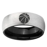 6mm Basketball Dome Gray And Black Tungsten Carbide Mens Wedding Ring