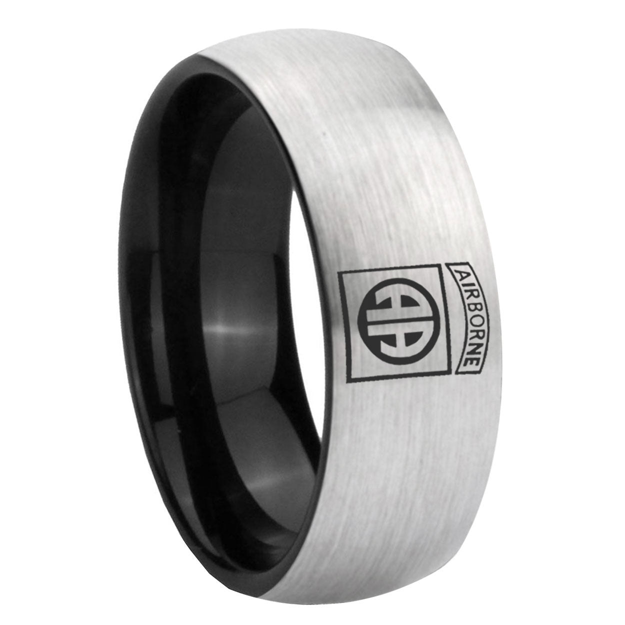 8mm Army Airborn Two-Tone Classic Dome Gray Black Tungsten Promise Ring
