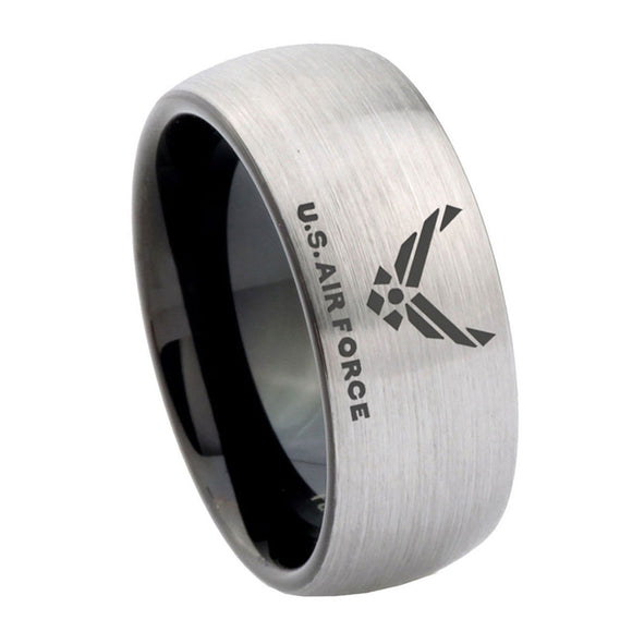 10mm-US-Air-Force-Dome-Tungsten-Carbide-Silver-Black-Personalized-Ring