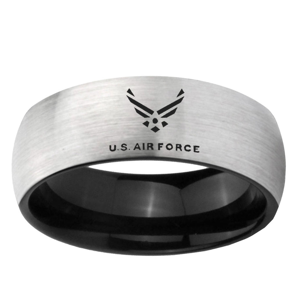 6mm US Air Force Two-Tone Classic Dome Gray Black Tungsten Promise Ring