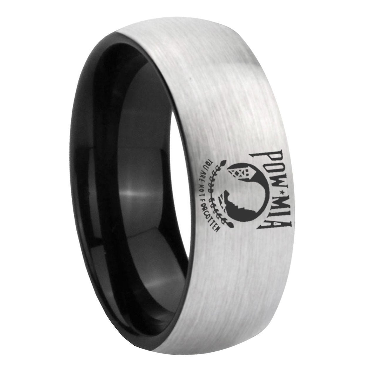 8mm Military Pow Two-Tone Classic Dome Gray Black Tungsten Promise Ring