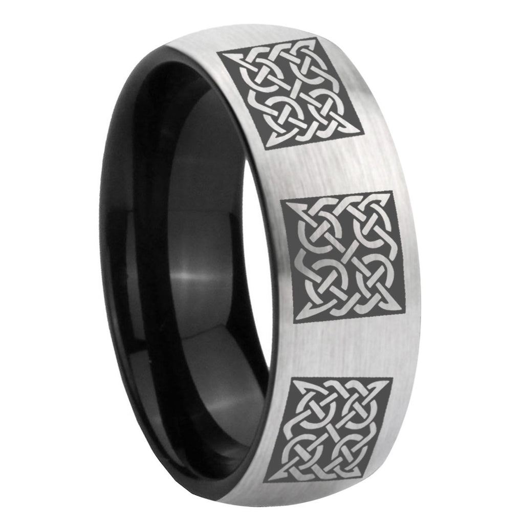 8mm Multiple Celtic Two-Tone Classic Dome Gray Black Tungsten Promise Ring