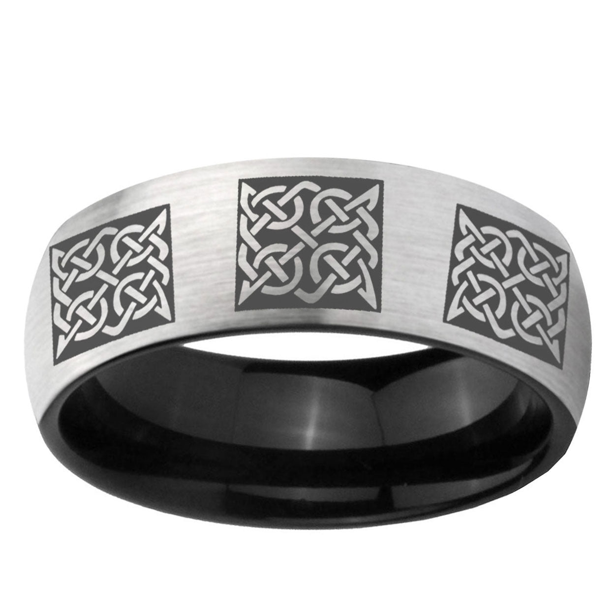 6mm Multiple Celtic Two-Tone Classic Dome Gray Black Tungsten Promise Ring