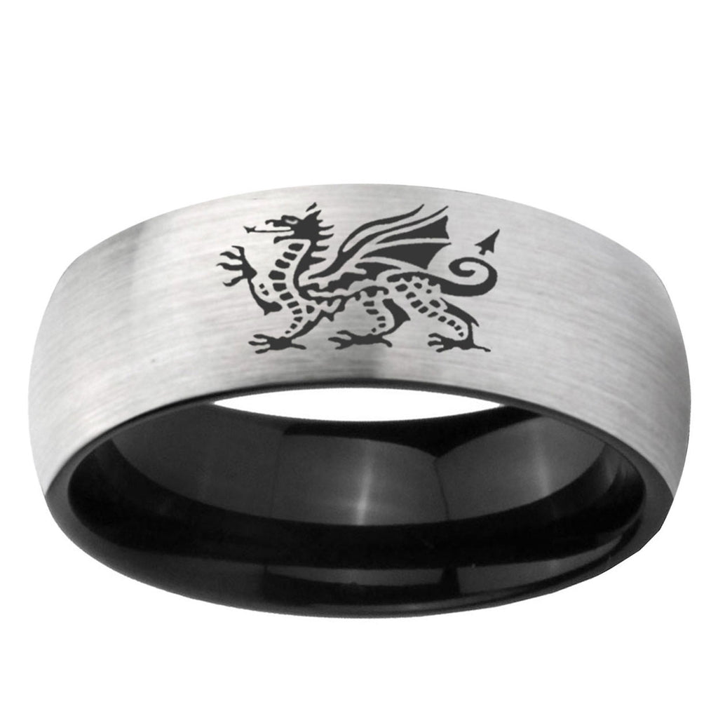 6mm Dragon Two-Tone Classic Dome Gray Black Tungsten Promise Ring