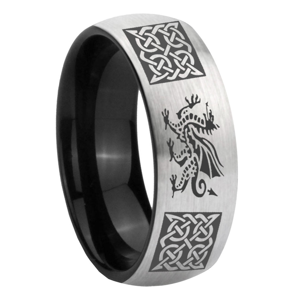 8mm Multi Dragon Celtic Two-Tone Classic Dome Gray Black Tungsten Promise Ring