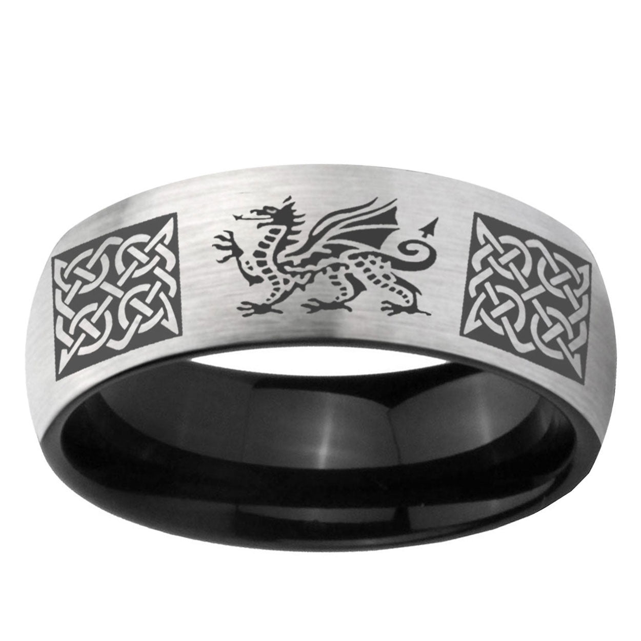 6mm Multi Dragon Celtic Two-Tone Classic Dome Gray Black Tungsten Promise Ring