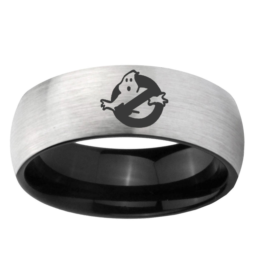 10mm Ghostbusters Dome Tungsten Carbide Silver Black Wedding Ring