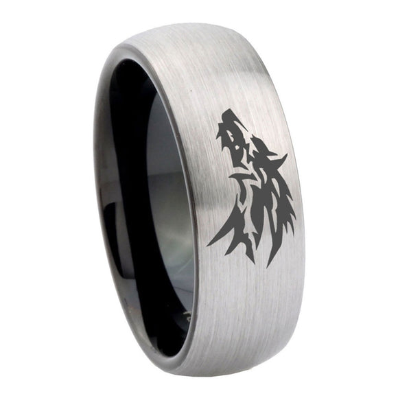 8mm Wolf Dome Silver Tungsten Wedding Band